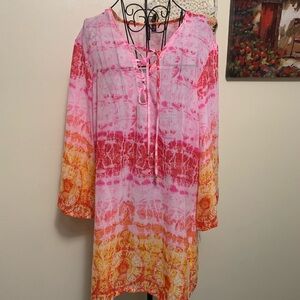 Pink and Orange Tie-Dye Tunic Dress